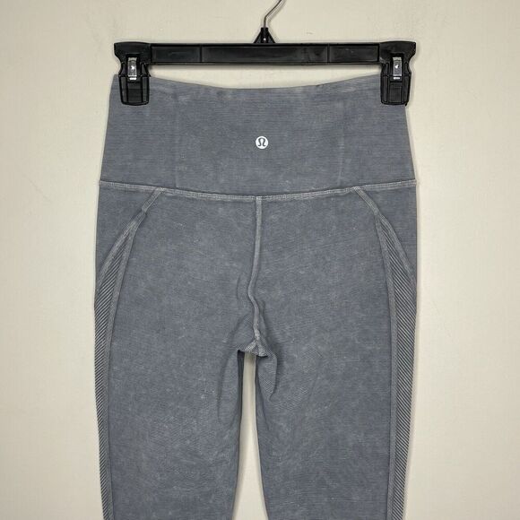 LULULEMON Leggings Womens 4 Wunder Under Blue Snow Washed Ribbed W5CAHS - Picture 7 of 10